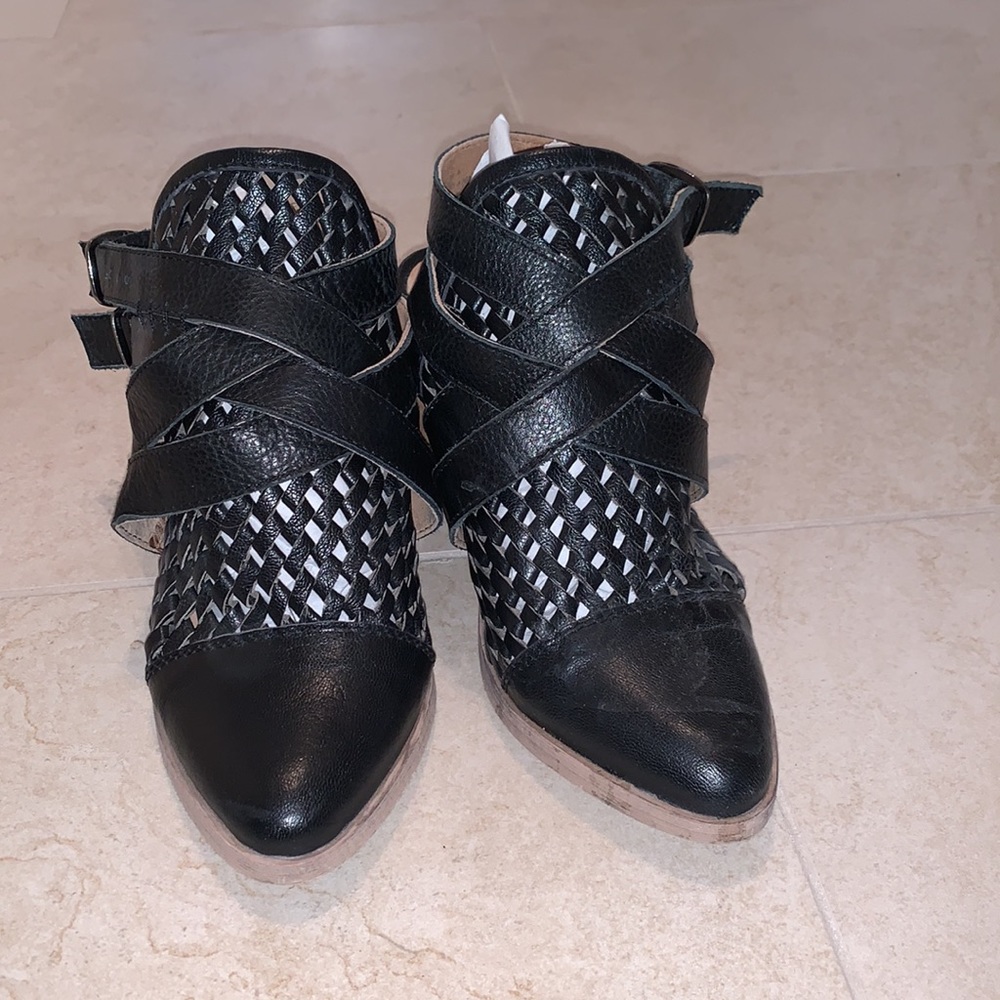 Black backless booties with buckles